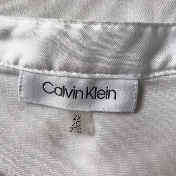 Calvin Klein Women 2X White Long Sleeve Button Up Blouse Top Mandarin Pocket EUC - Picture 2 of 8
